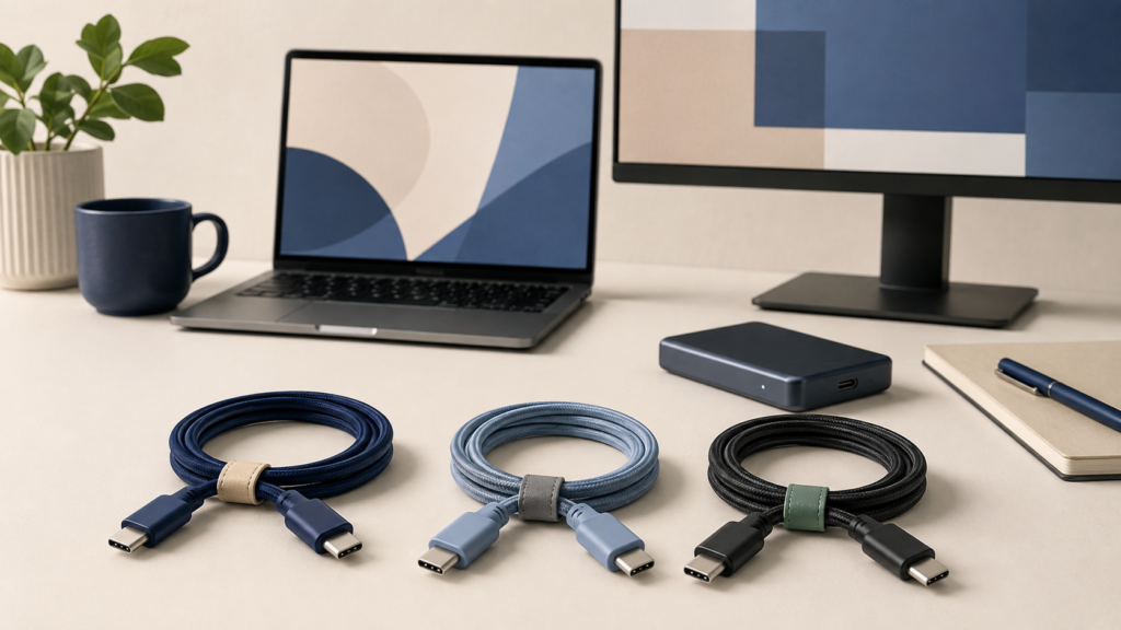 用途別に分けたUSB-Cケーブルとデスク環境