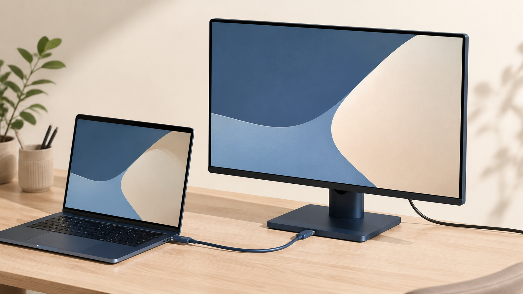 ノートPCと外部モニターをUSB-Cで接続するイメージ